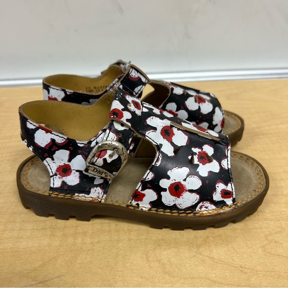 Dr. Martens Kids Floral Sandals - Black, White, and Red Size 12 - Picture 1 of 8